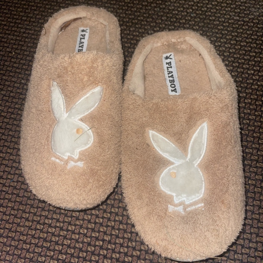 PLAYBOY Beige Plush Slippers
